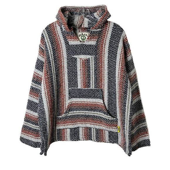 Baja Joe Men's Vtg 90s Poncho Sweater M Rust Hooded Pullover Mexico Surfer Boho - Picture 1 of 10